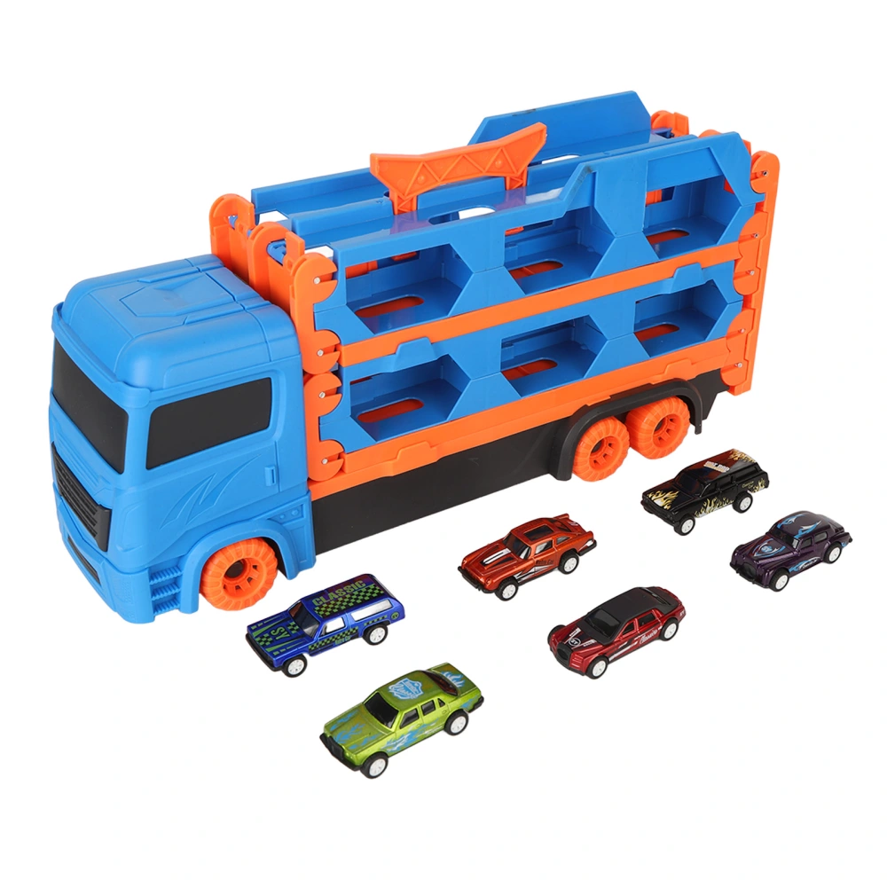 Carrier Truck Toy with 6 Alloy Pull Back Cars Transport Car Toy with Foldable Track and Handle for Kids Boys Girls