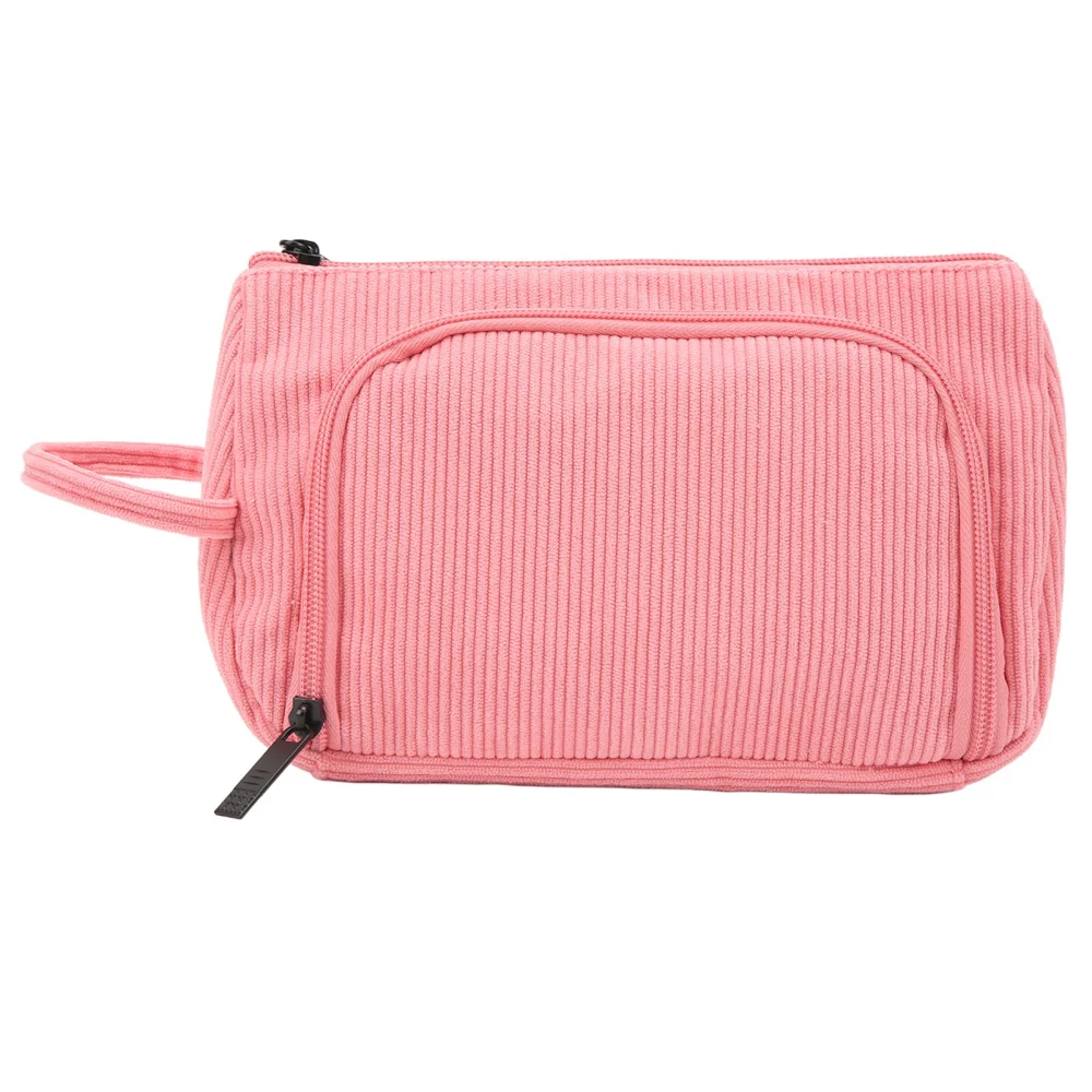 Cosmetic Bag Corduroy Large Capacity Handheld Portable Multi Functional Make Up Pouch for Women Girls Pink