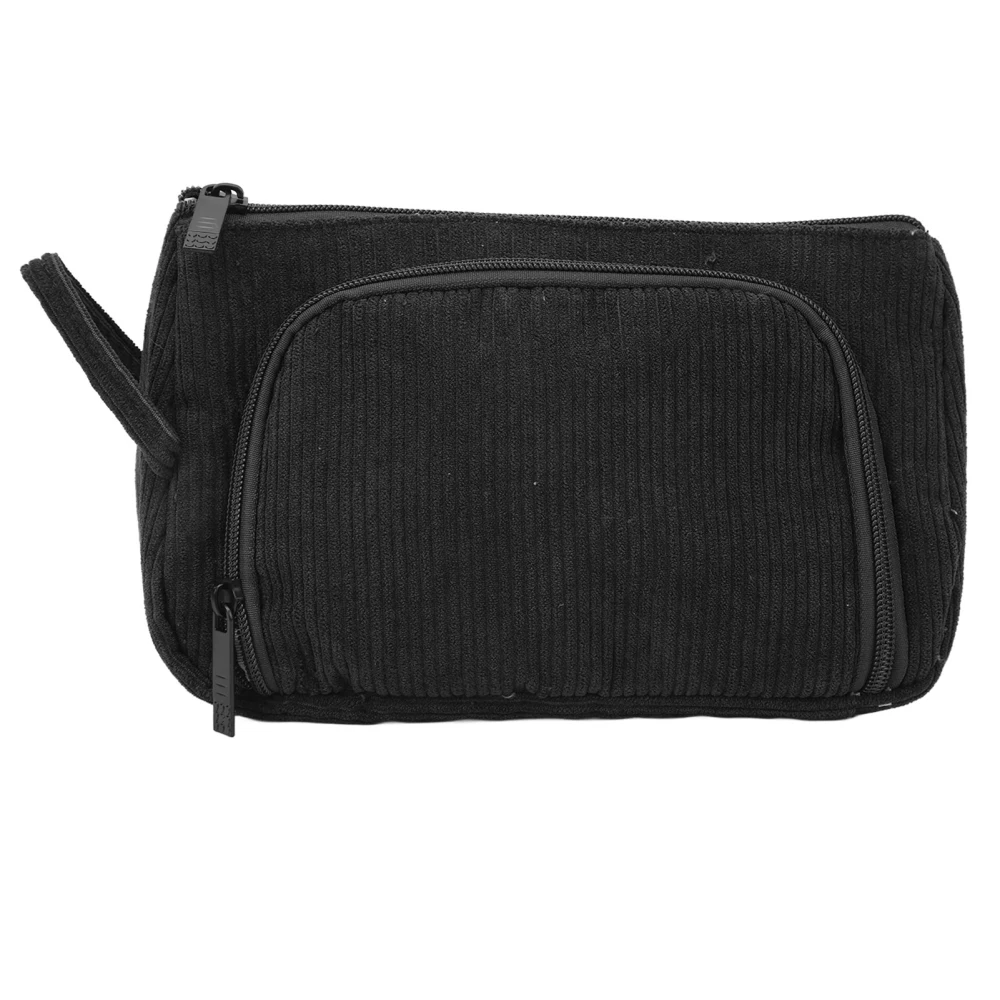 Cosmetic Bag Corduroy Large Capacity Handheld Portable Multi Functional Make Up Pouch for Women Girls Black