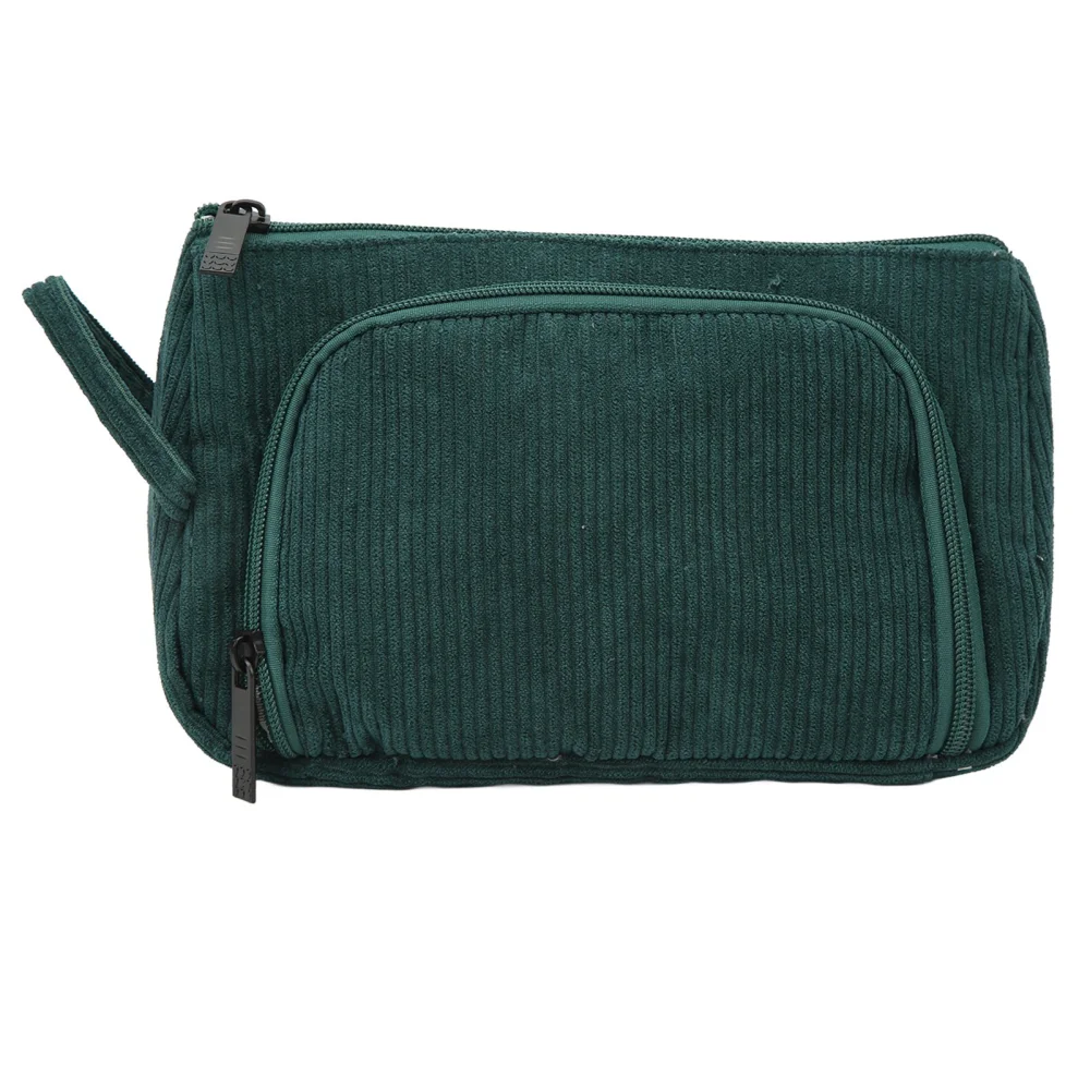 Cosmetic Bag Corduroy Large Capacity Handheld Portable Multi Functional Make Up Pouch for Women Girls Emerald