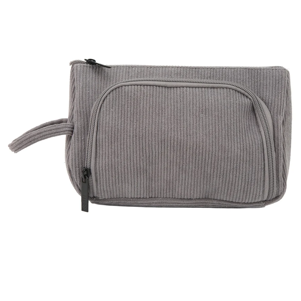 Cosmetic Bag Corduroy Large Capacity Handheld Portable Multi Functional Make Up Pouch for Women Girls Grey