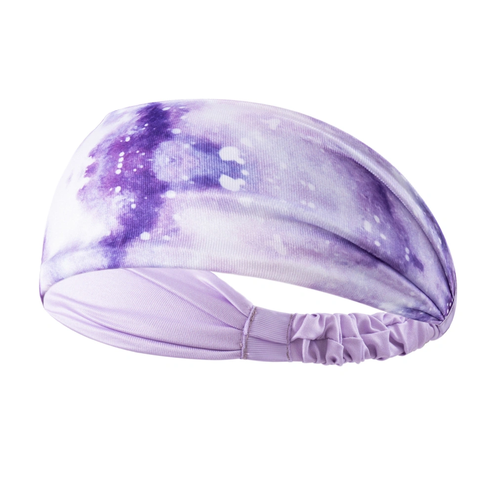 Yoga Workout Head Band Fashionable Tie Dye Sweat Absorption Wide Headband for Fitness Running Cycling Purple