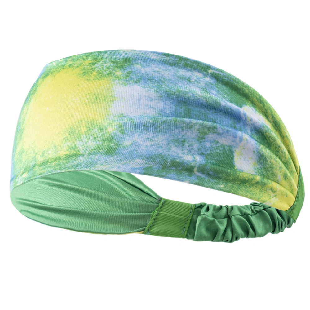 Yoga Workout Head Band Fashionable Tie Dye Sweat Absorption Wide Headband for Fitness Running Cycling Green