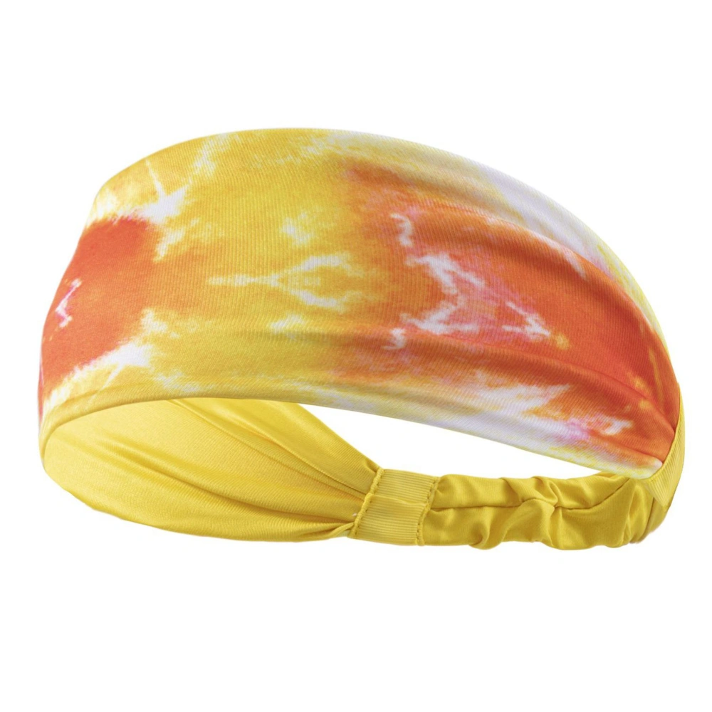 Yoga Workout Head Band Fashionable Tie Dye Sweat Absorption Wide Headband for Fitness Running Cycling Yellow