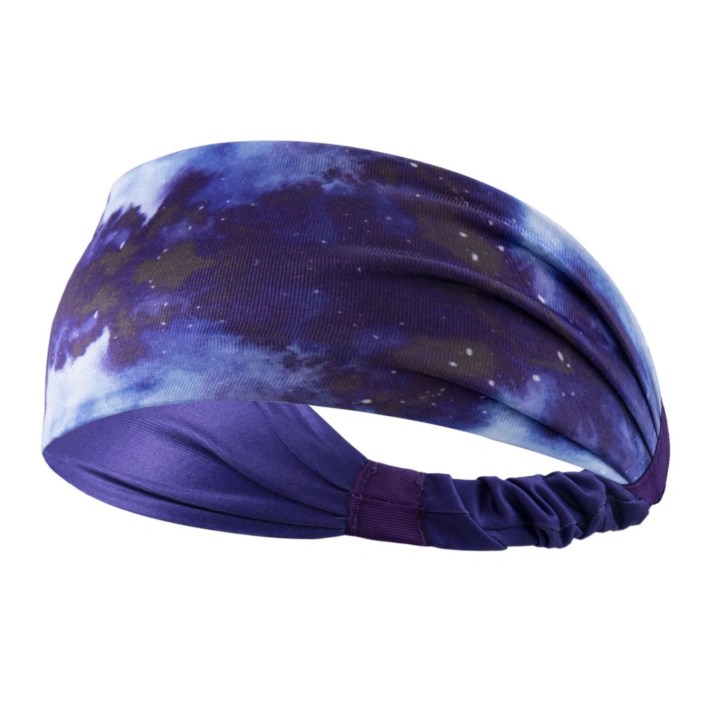 Yoga Workout Head Band Fashionable Tie Dye Sweat Absorption Wide Headband for Fitness Running Cycling Blue