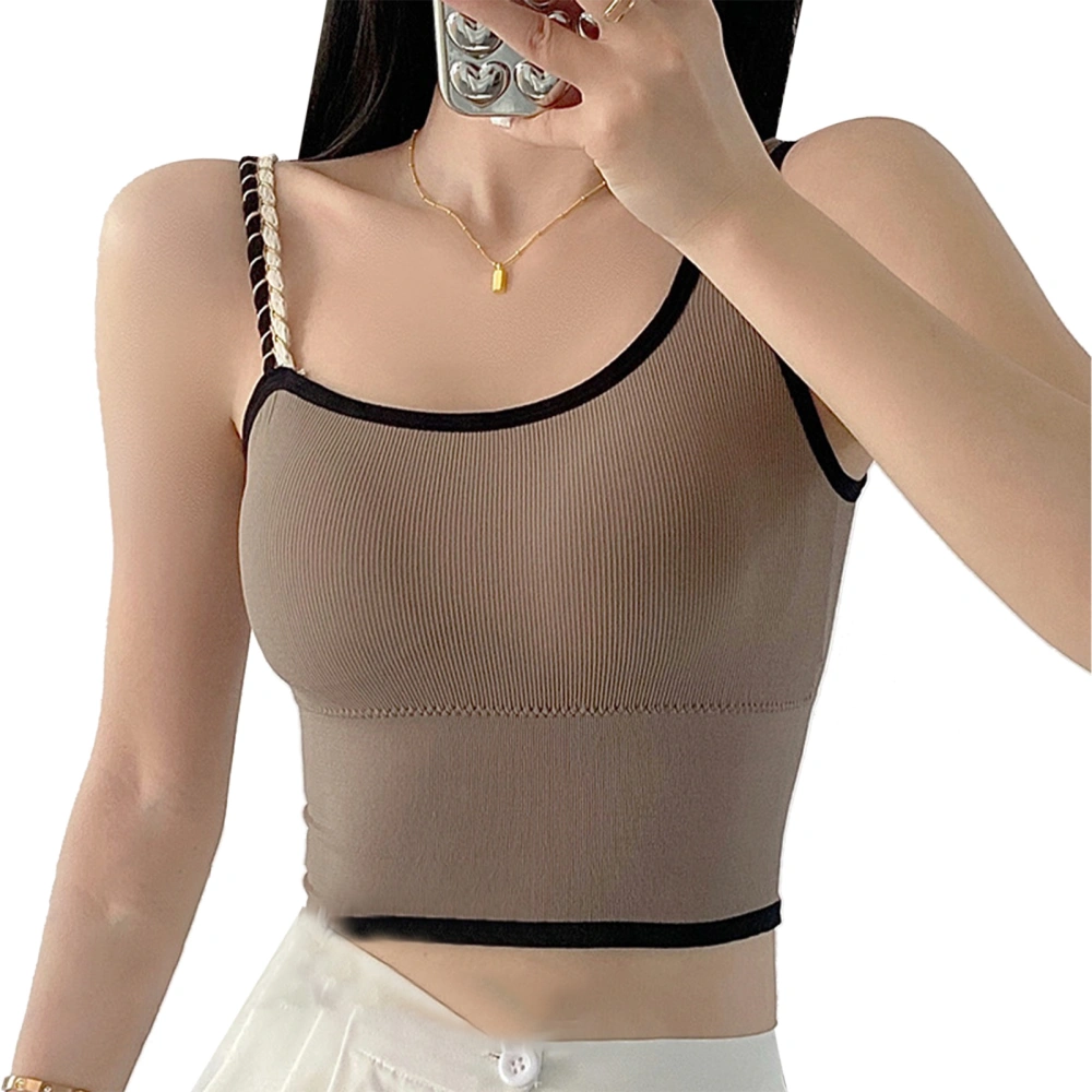 Women Short Tank Top Fashionable Seamless Irregular Slim Fitting Sleeveless Strap Tank Top for Daily Fitness Coffee