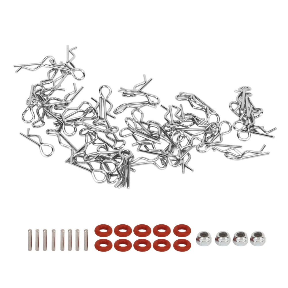 60PCS RC Car Body Clip 17mm Long 1.0mm Dia Easy Removal Installation Universal for 1/16 1/18 RC Car Truck Silver