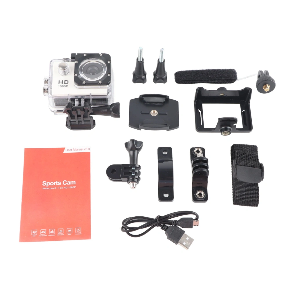 K1080HD 12MP Underwater Waterproof Video Camera Outdoor Bike Diving Sports Action Camera White