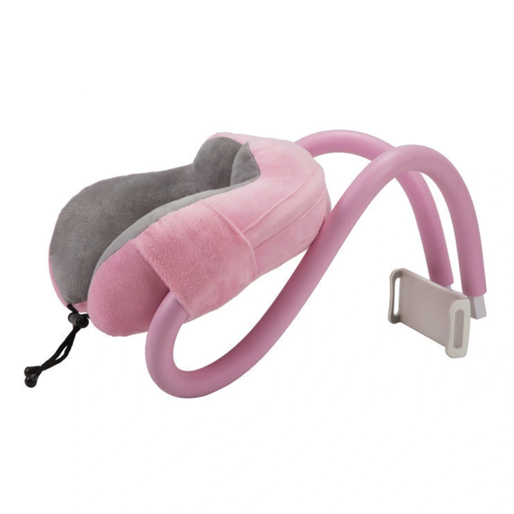 Neck Pillow Phone Holder U Shaped Pillow with Lazy Phone Bracket for Travel Office Light Pink Free Size