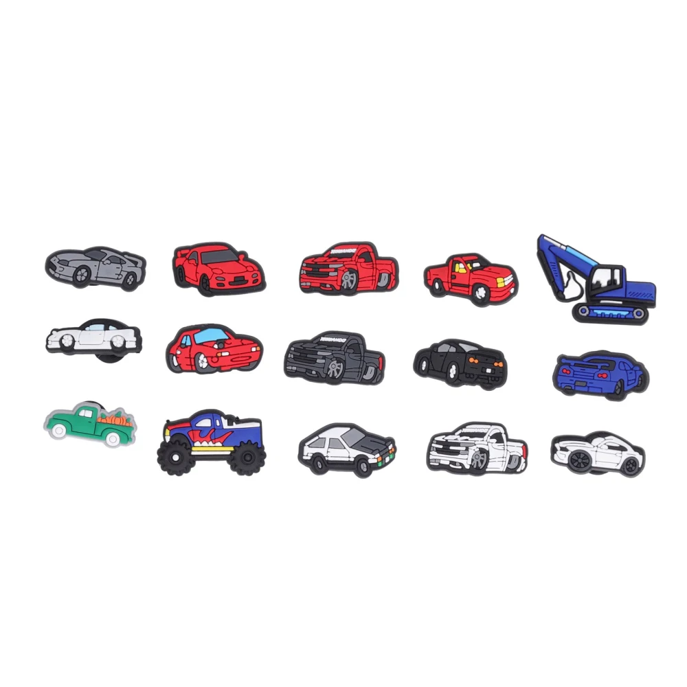 15Pcs Cartoon Car Shoe Charm Decorative PVC Waterproof Cute Decoration for Hole Shoe