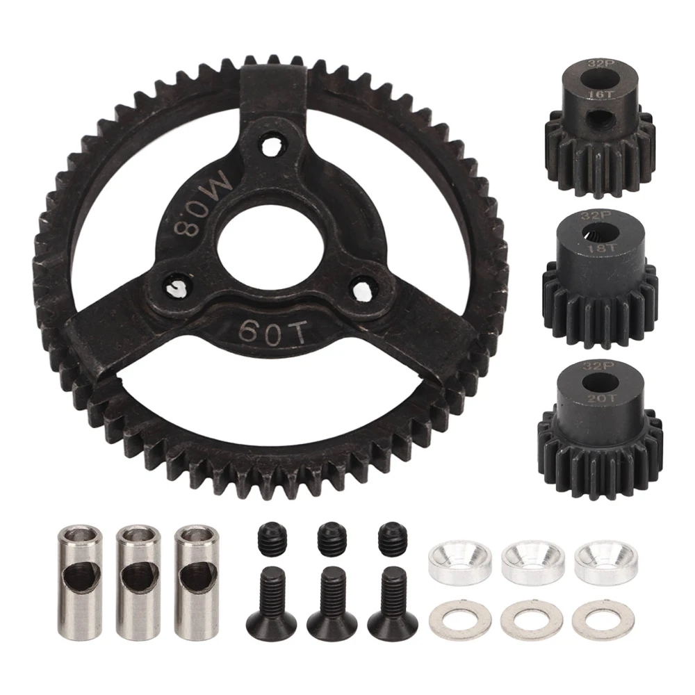 60T Spur Gear and 16T 18T 20T Pinions Gear RC Steel Gear Set for Slash 2WD 1/10 Black