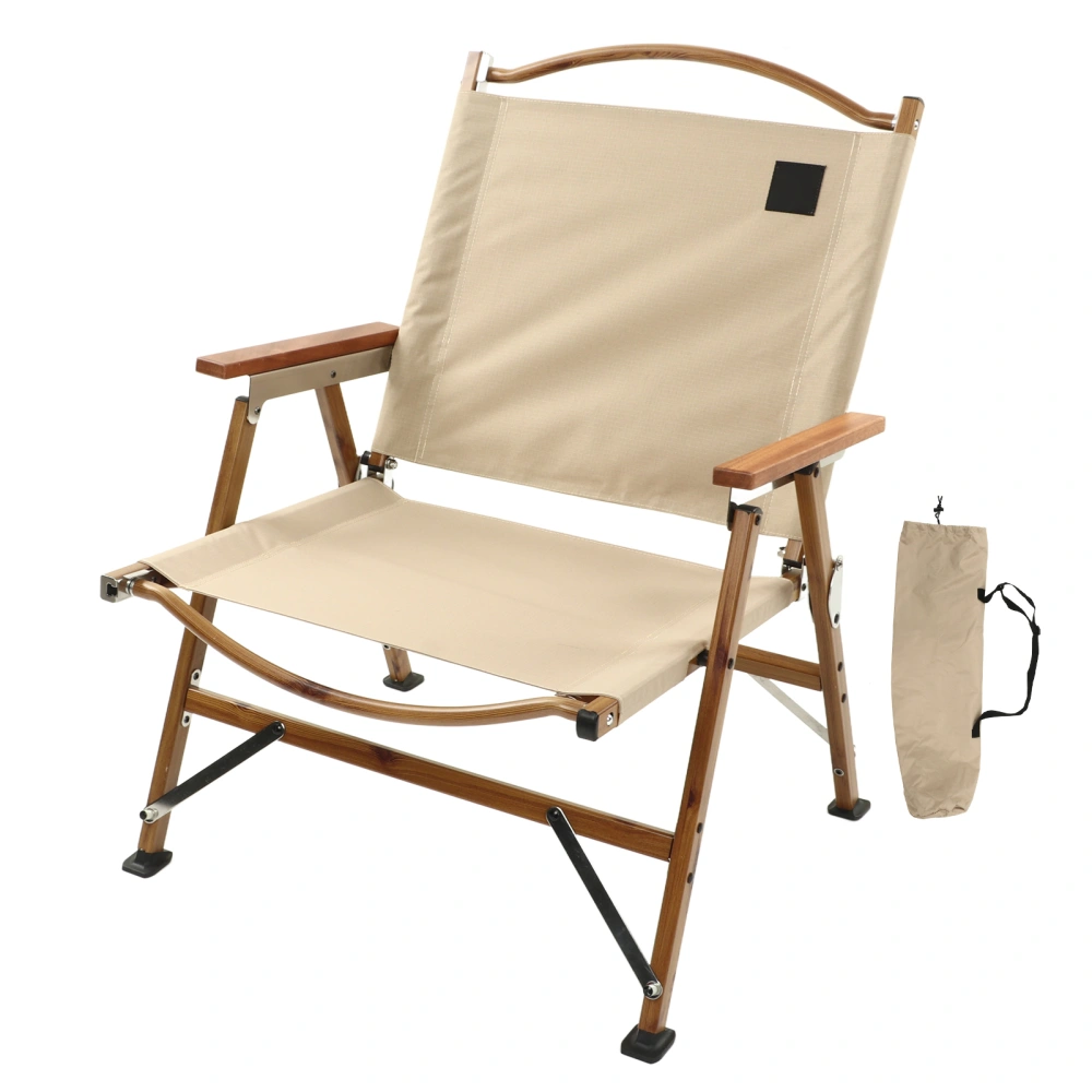 Portable Folding Chair with Handrail Ultra Light Lawn Chair for Hiking Beach Fishing Khaki