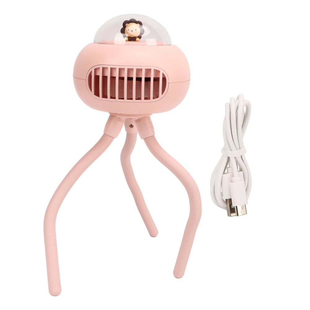 Mini Handheld Personal Portable Fan USB Small Baby Stroller Fan with Flexible Tripod Pink Lion