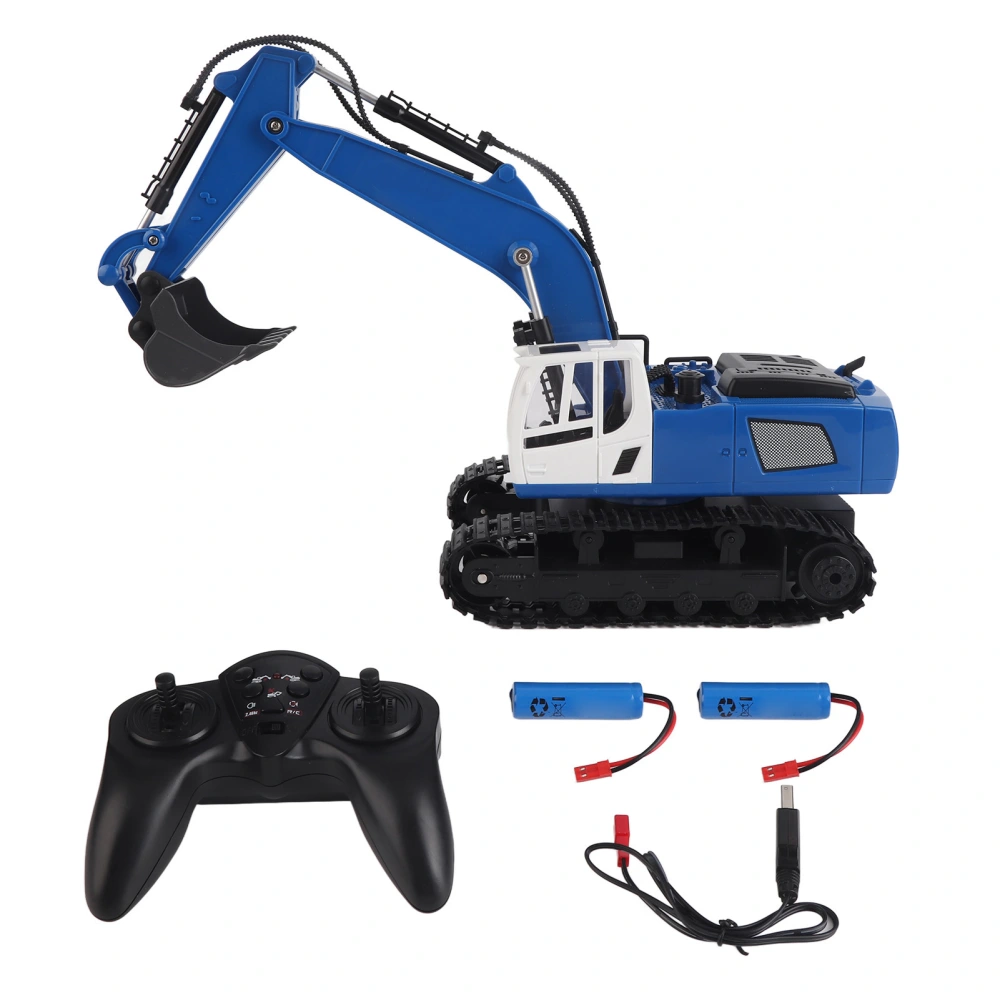 Remote Control Excavator 1:18 Alloy RC Excavator Construction Vehicle Toys for Kids Age 8 and Above Blue Double Battery