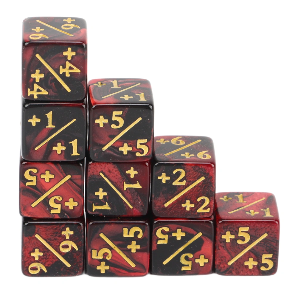 10PCS 6 Sides Dice Mathematical Operation Educational Dual Color Acrylic Math Teaching Dice for Gaming Reddish Black