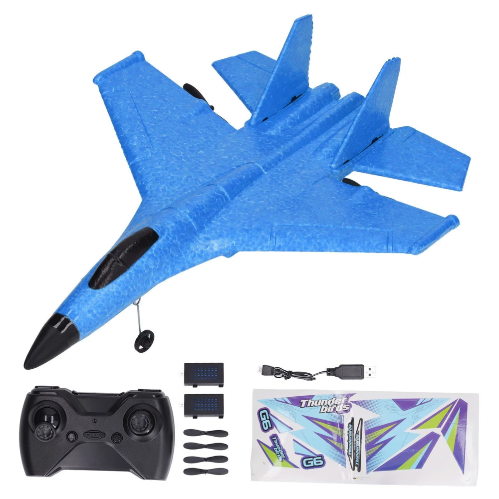 RC Glider Plane Waterproof Drop Resistant Dual Motor Remote Control Aircraft Fighter with LED Colorful Light Bars Blue 1 Battery with 1 Spare Battery