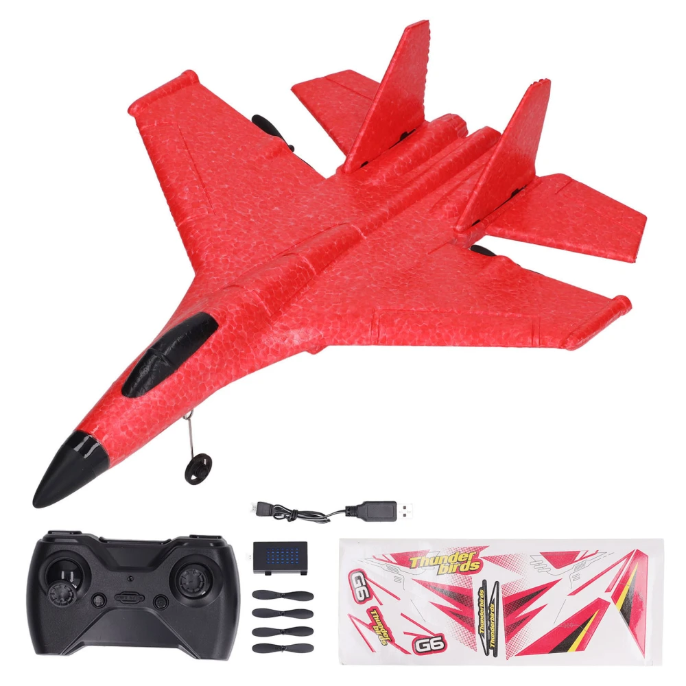 RC Glider Plane Waterproof Drop Resistant Dual Motor Remote Control Aircraft Fighter with LED Colorful Light Bars Red 1 Battery Without Spare Battery