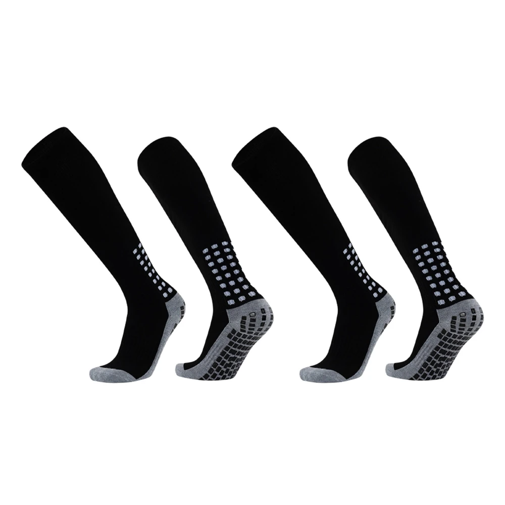 Kids Football Socks Sweat Absorbing Prevent Slip Stretchy Child Sport Stockings for Boys Girls Black 2 Pairs