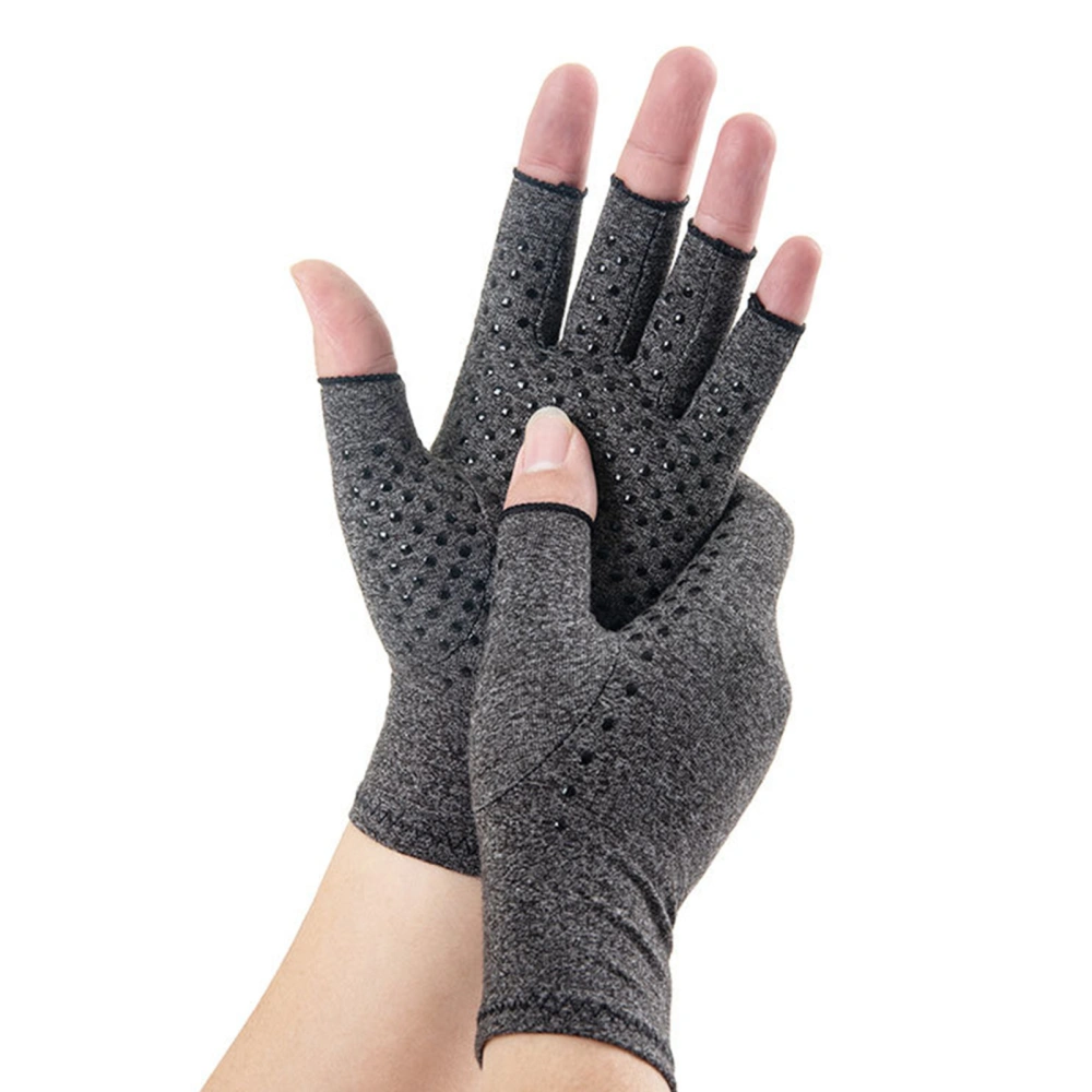 1 Pair Compression Arthritis Gloves Half Finger Bike Bicycle Gloves for Women Men Gray Dispensing Palm Circumference 17cm Glove Length 22cm