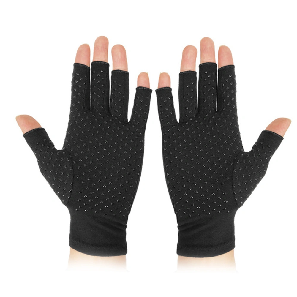 1 Pair Compression Arthritis Gloves Half Finger Bike Bicycle Gloves for Women Men Black Dispensing Palm Circumference 16cm Glove Length 21cm