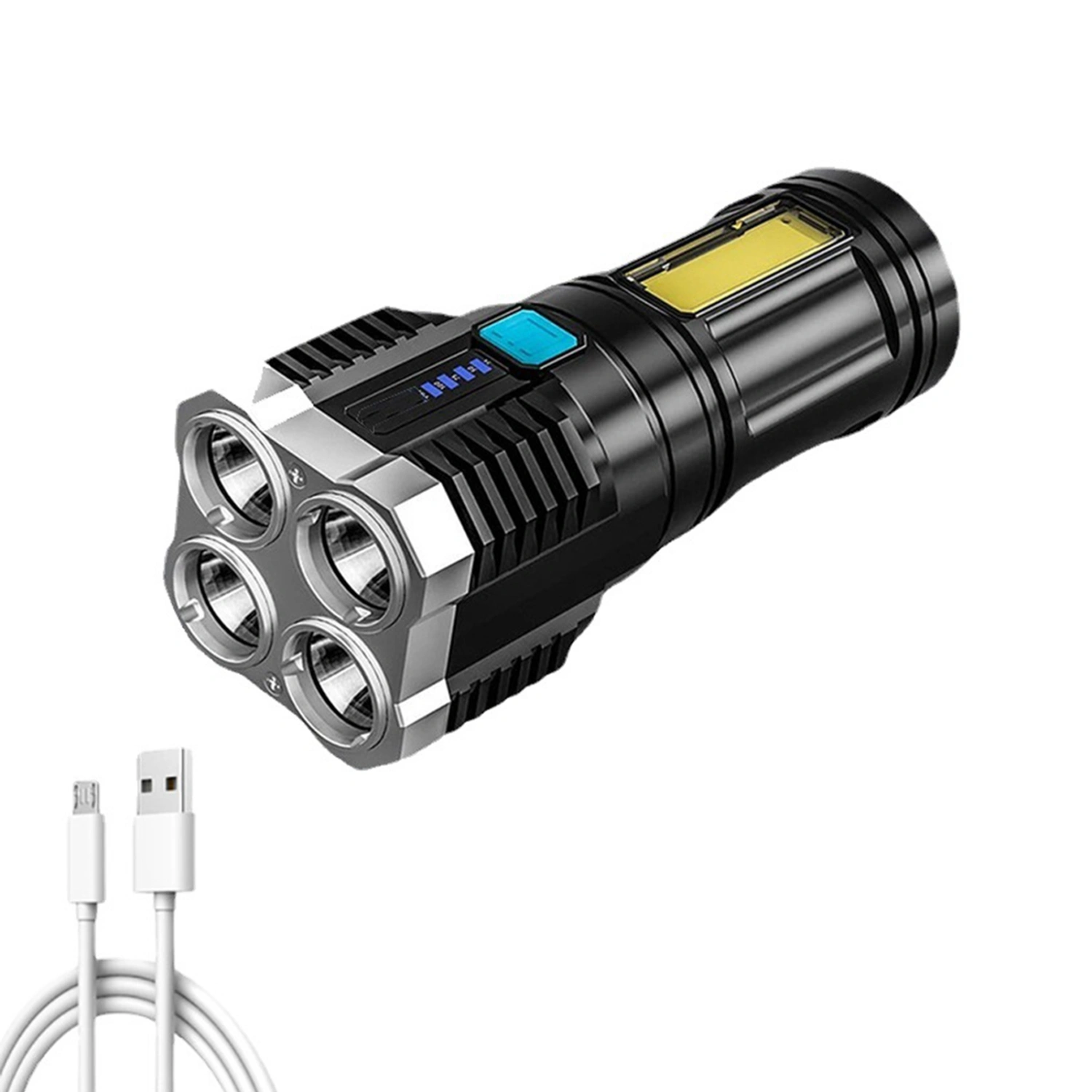 LED Outdoor Flashlight Portable USB Rechargeable Super Bright Torch Quad Core for Fishing Hiking Emergencies 1PC