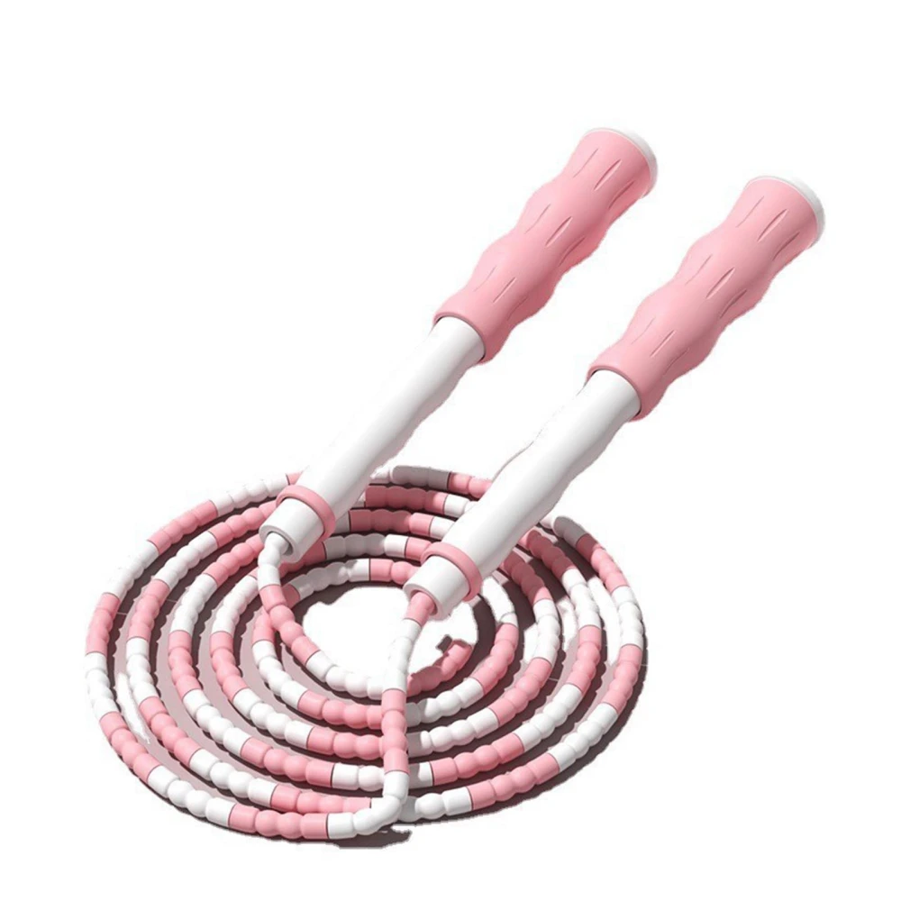 Segmented Jumping Rope Adjustable Untangled Beaded Flexible PP Plastic Jumping Rope for Kids Pink