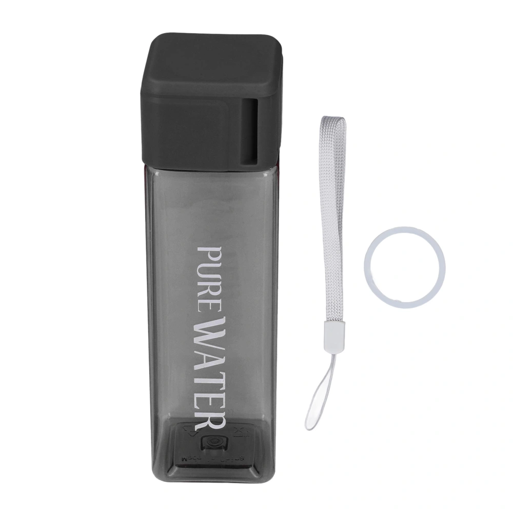 500ml 17oz Water Bottle Transparent Portable Letter Printed Drinking Water Bottle with Wrist Rope Black