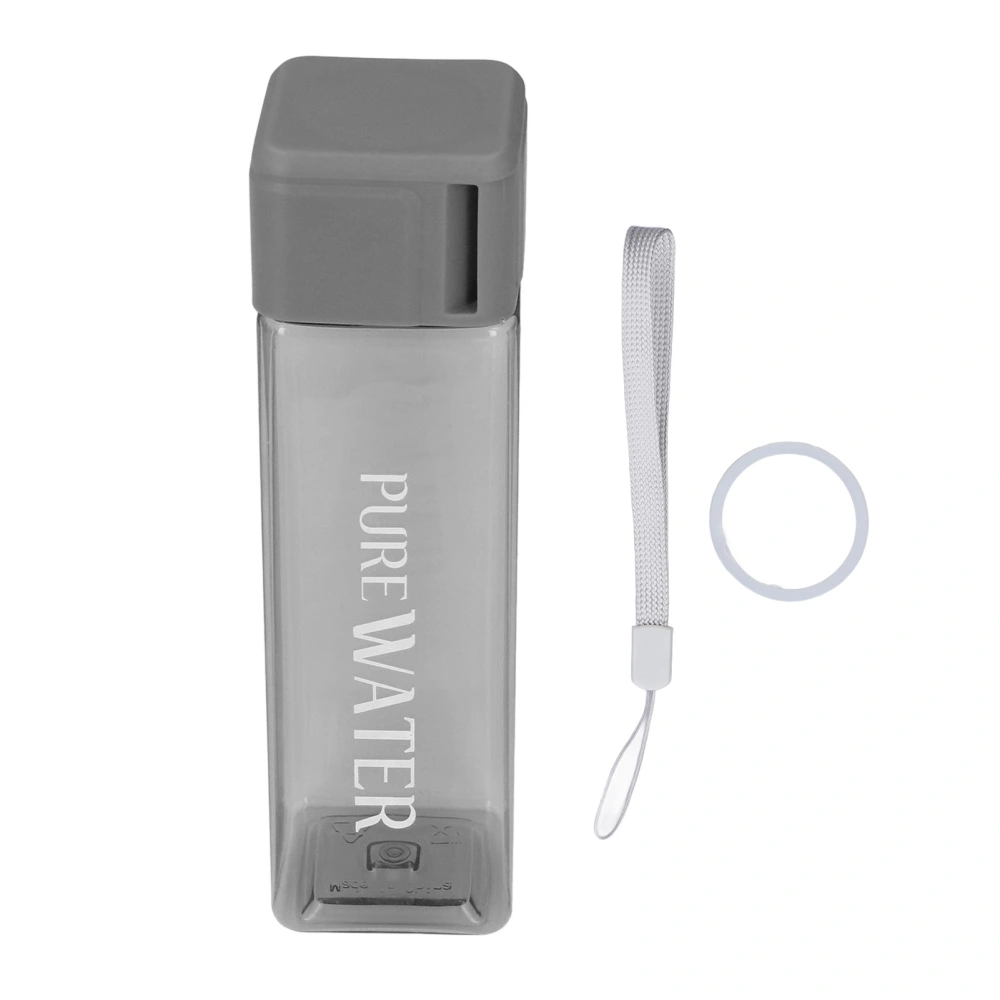 500ml 17oz Water Bottle Transparent Portable Letter Printed Drinking Water Bottle with Wrist Rope Grey