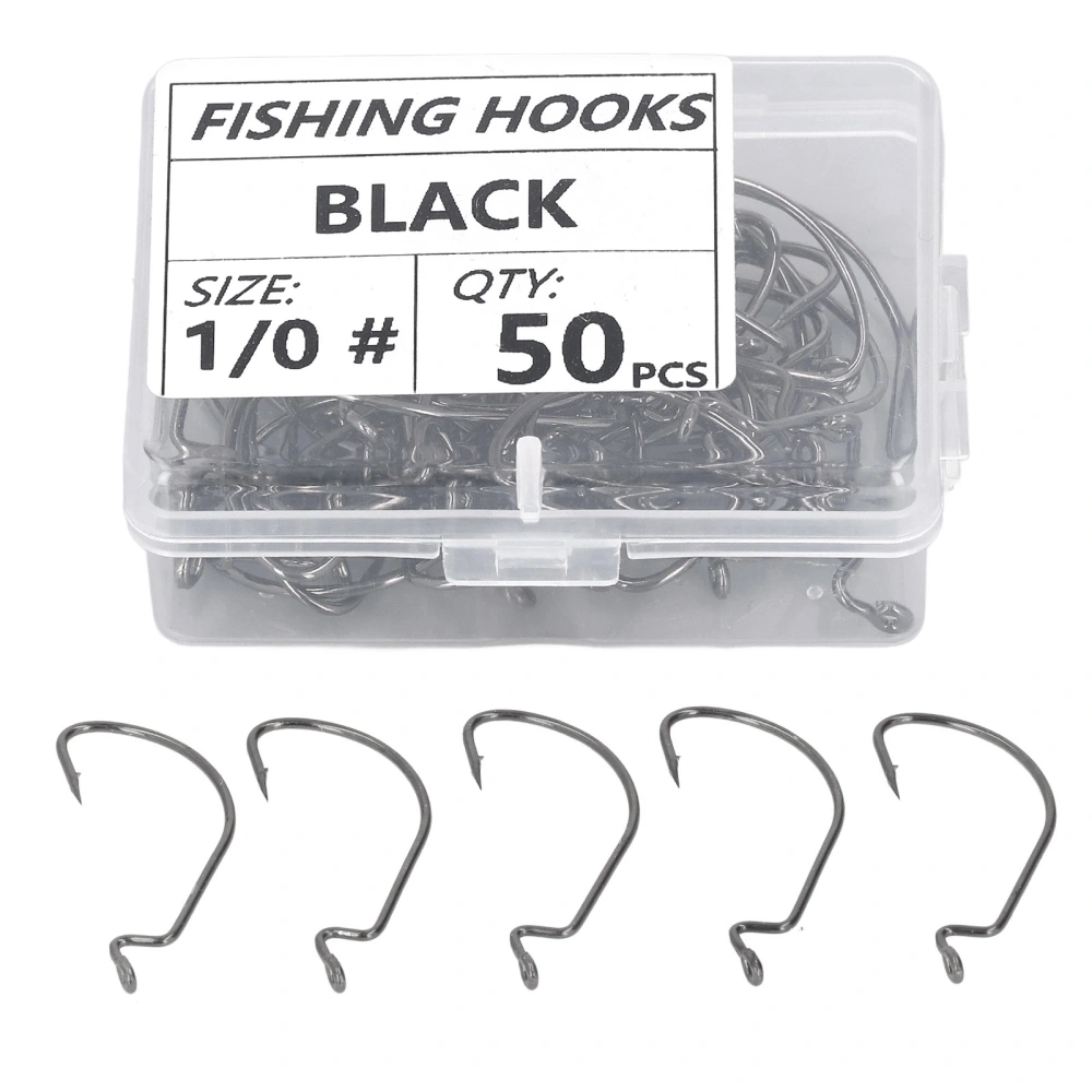 50pcs Fishing Hooks Set Stainless Steel High Strength Long Crank Efficient Bait Hooks for Saltwater Black