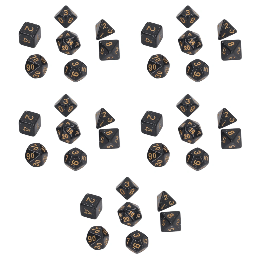 5 Set Multi Sided Dice Set Gold Number Pearl Polyhedron Dice for Interactive Game School Supplies Black