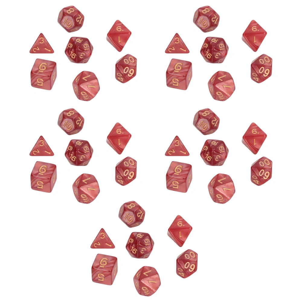 5 Set Multi Sided Dice Set Gold Number Pearl Polyhedron Dice for Interactive Game School Supplies Dark Red