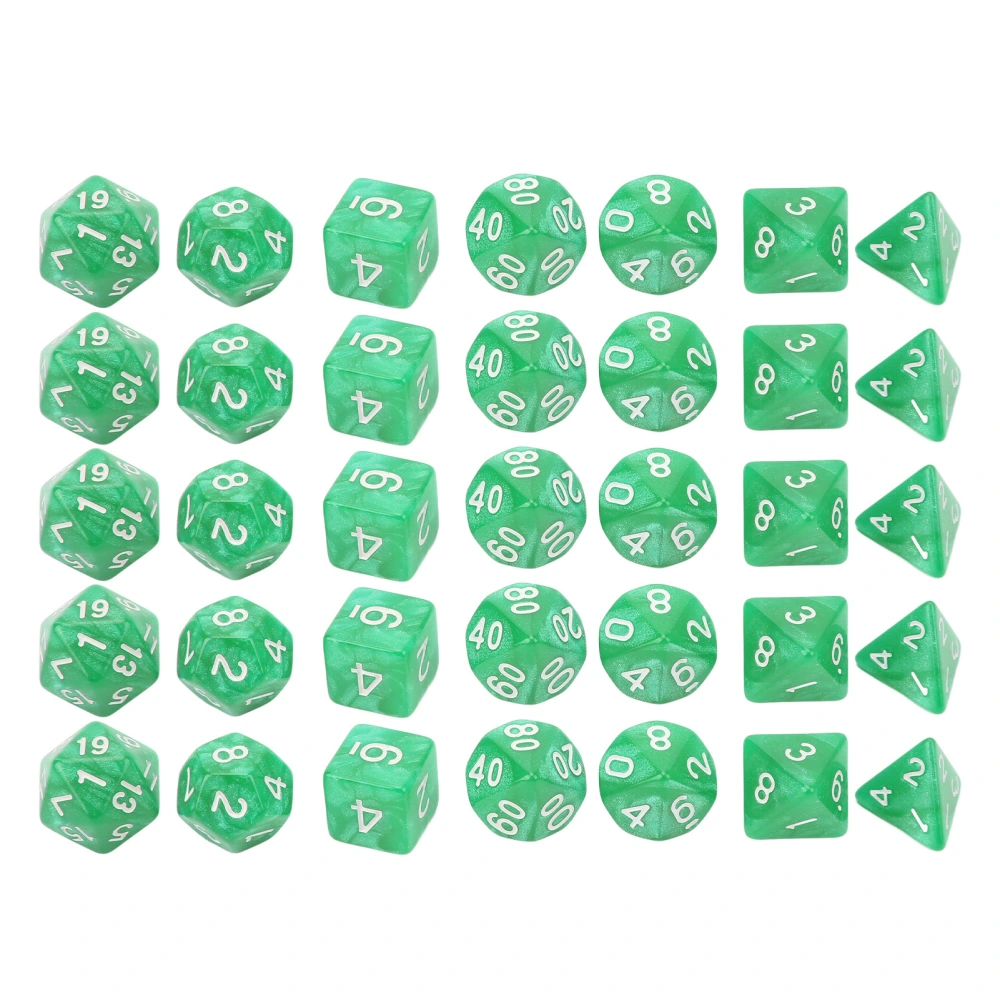 35Pcs Plastic Dice Kit Pearl Pattern White Numbers Polyhedral Dices for Game Desktop Education Green