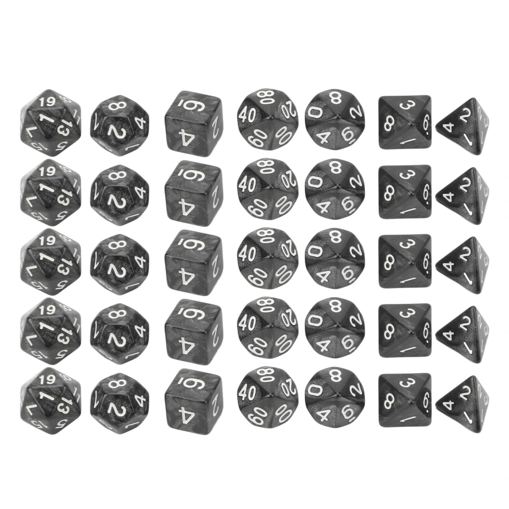 35Pcs Plastic Dice Kit Pearl Pattern White Numbers Polyhedral Dices for Game Desktop Education Black