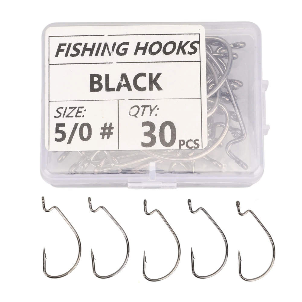 30Pcs Stainless Steel Fishing Hook Long Shank Fishing J Hooks Kit for Freshwater Saltwater