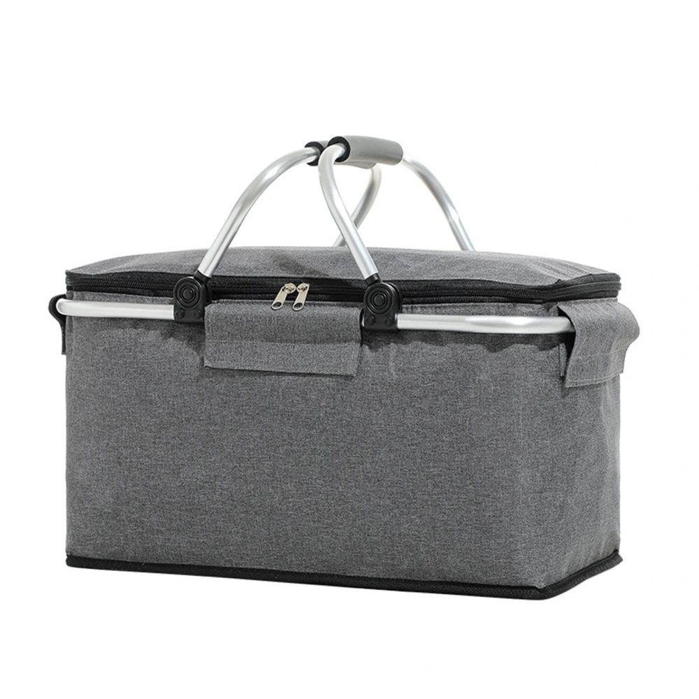 Insulated Cooler Basket Foldable Large Capacity Portable Outdoor Picnic Insulated Basket for Travel Camping Grey