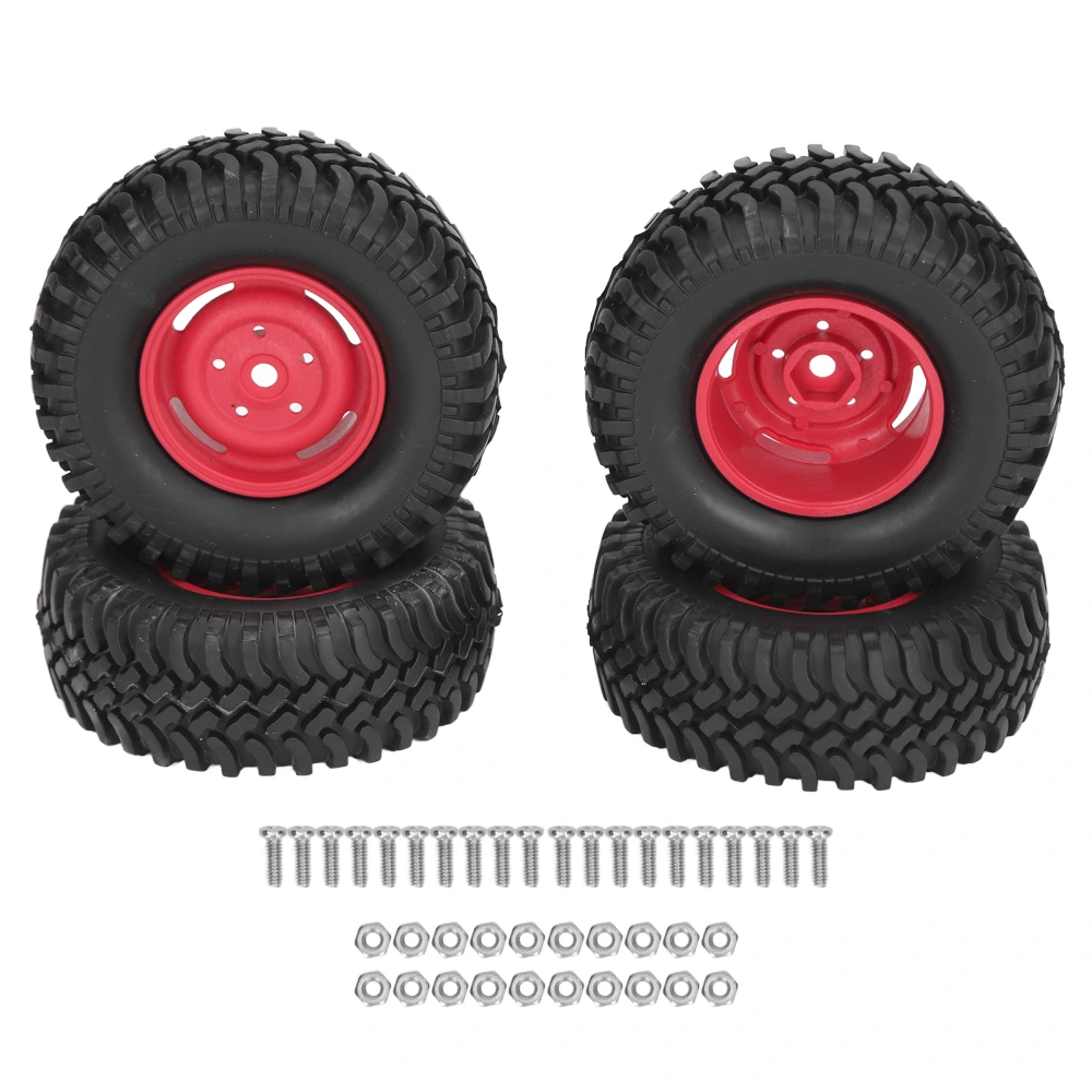 4PCS RC Wheels and Tires 1.9in Rubber Plastic 100mm Diameter Universal RC Tyre Set for Replacement Climbing Car Red