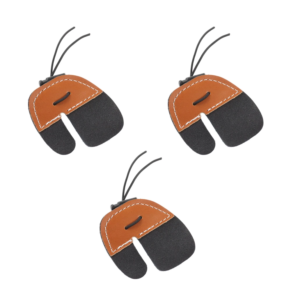 3pcs Archery Finger Tabs Thickened Double Layer PU Leather Archery Finger Guard Fingers Protector for Recurve Bows Brown