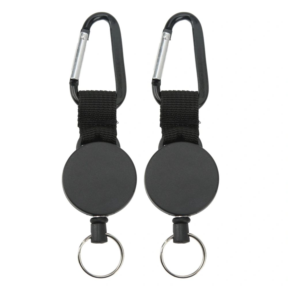 2Pcs Outdoor Retractable Keychain Pull Key Ring Buckle Stainless Steel Carabiner Type A 0.7mm