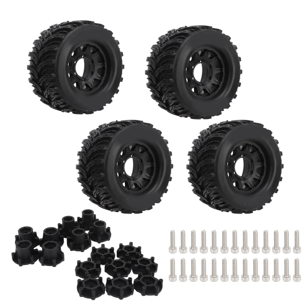 4 Pcs 1/10 RC Car Tire Set Thickened Anti Slip Strong Cushioning RC Tires and Wheels with 12mm 14mm Coupler for Traxxas A Model