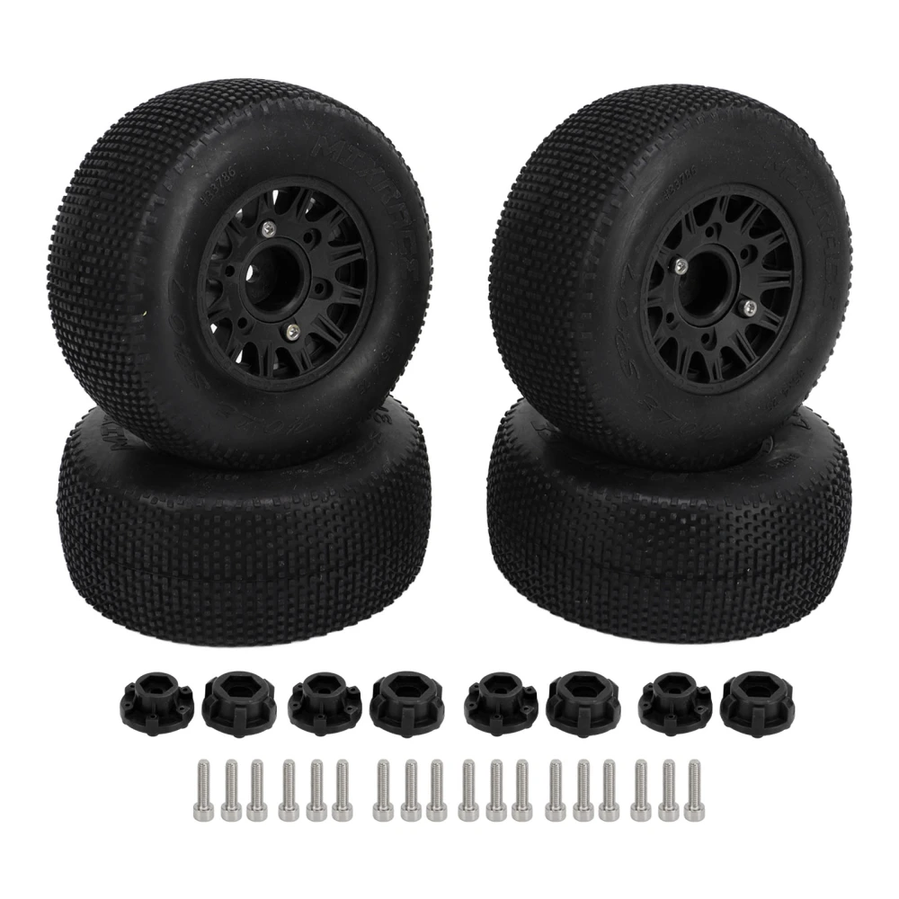 1/10 RC Tires Rubber Plastic Strong Grip Strong Cushioning Thickened RC Car Wheels with Couplers for SCX10 Black