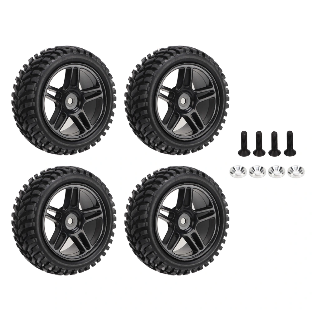 4PCS RC Car Wheels Pentagram Designed Rubber Plastic RC Car Tires Set for 1/16 Car Models Replacement Black