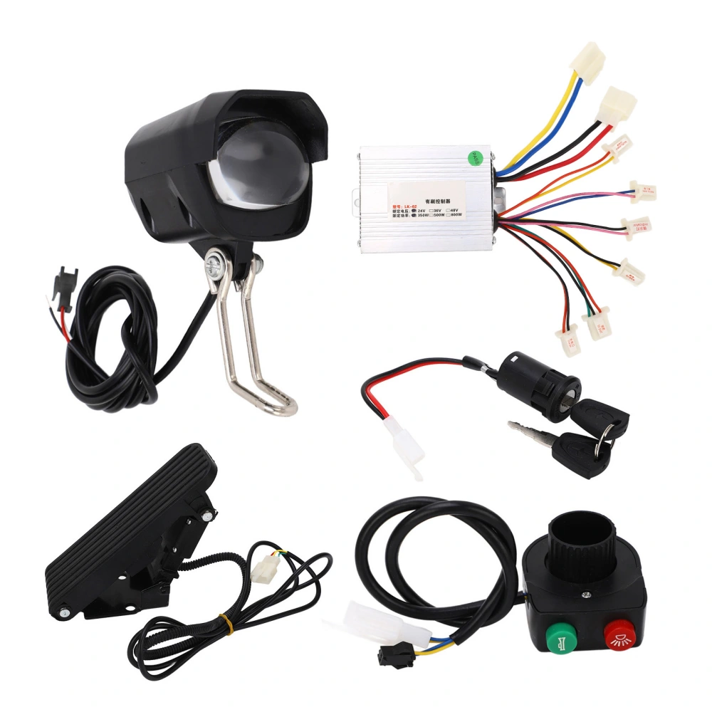 24V 350W Brushed Motor Controller with Foot Throttle Pedal Front Lamp Switch Set for Electric Bicycles Scooters Tricycles