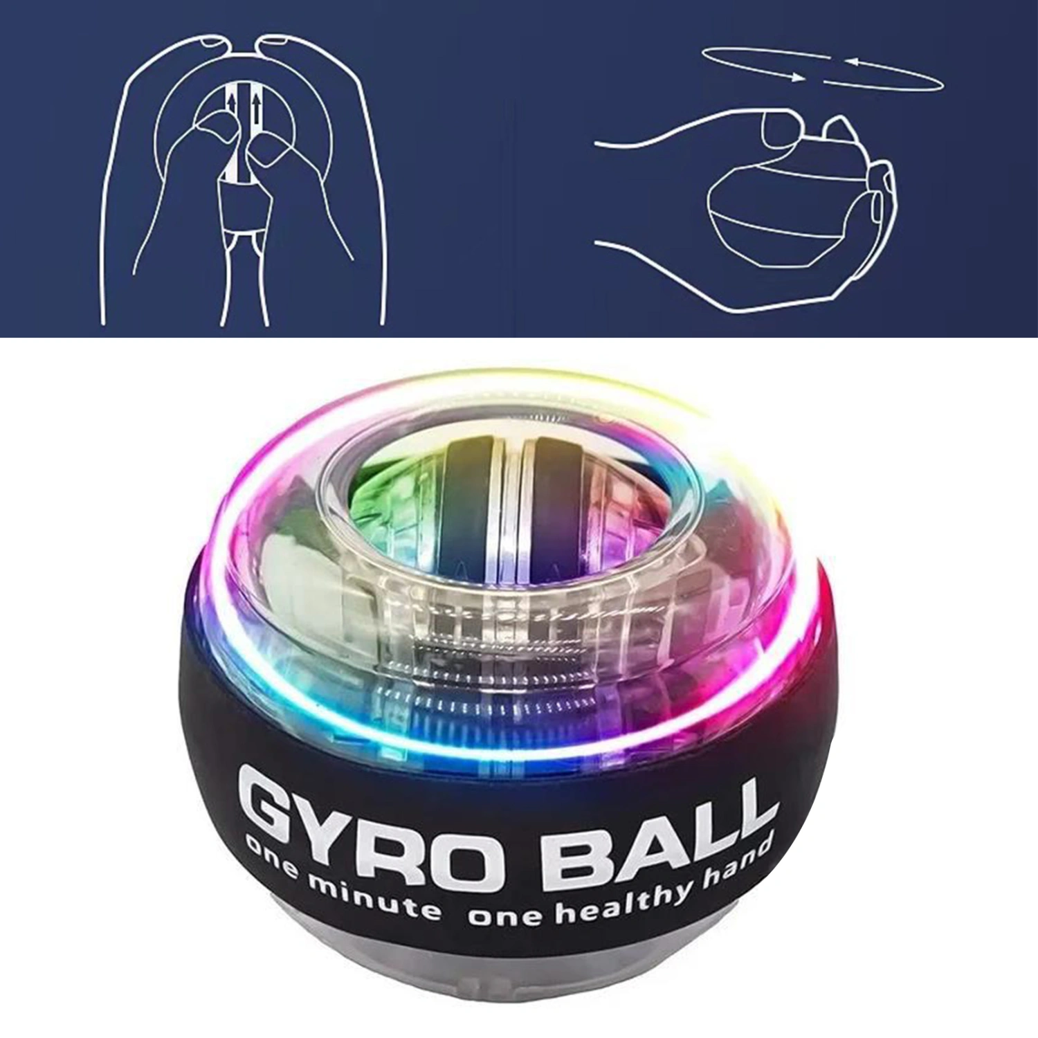 Self Starting Wrist Ball Portable Wrist Power Gyroscopic Ball Wrist Strengthening Device Black with Light