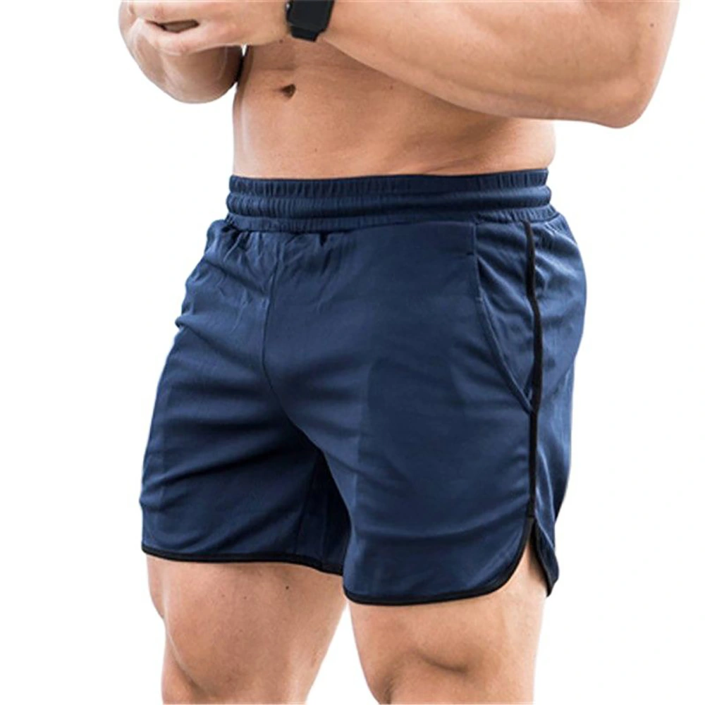 Men's Sports Shorts Quick Dry Mesh Fabric Men Athletic Shorts Drawstring Closure Workout Running Short for Men Navy Blue L