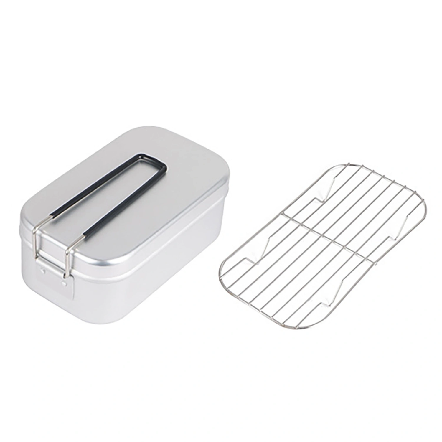 Aluminum Lunch Box Folding Handle Portable Stainless Steel Light Weight Cooking Bento Box for Outdoor Picnic White 800ML Steaming Rack