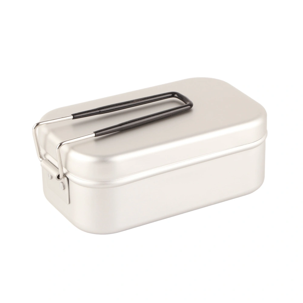 Aluminum Lunch Box Folding Handle Portable Stainless Steel Light Weight Cooking Bento Box for Outdoor Picnic Natural Color Aluminum 800ML with Skirt