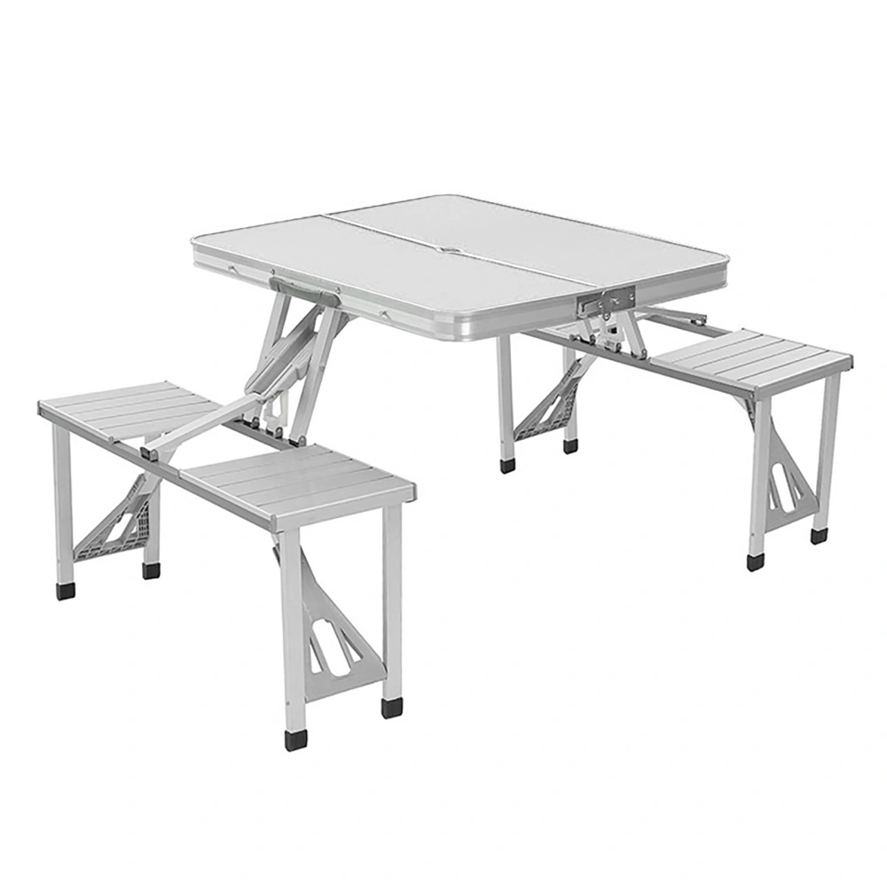 Portable Folding Picnic Table with 4 Seats Aluminum Alloy for Outdoor Camping Beach Brushed Silver