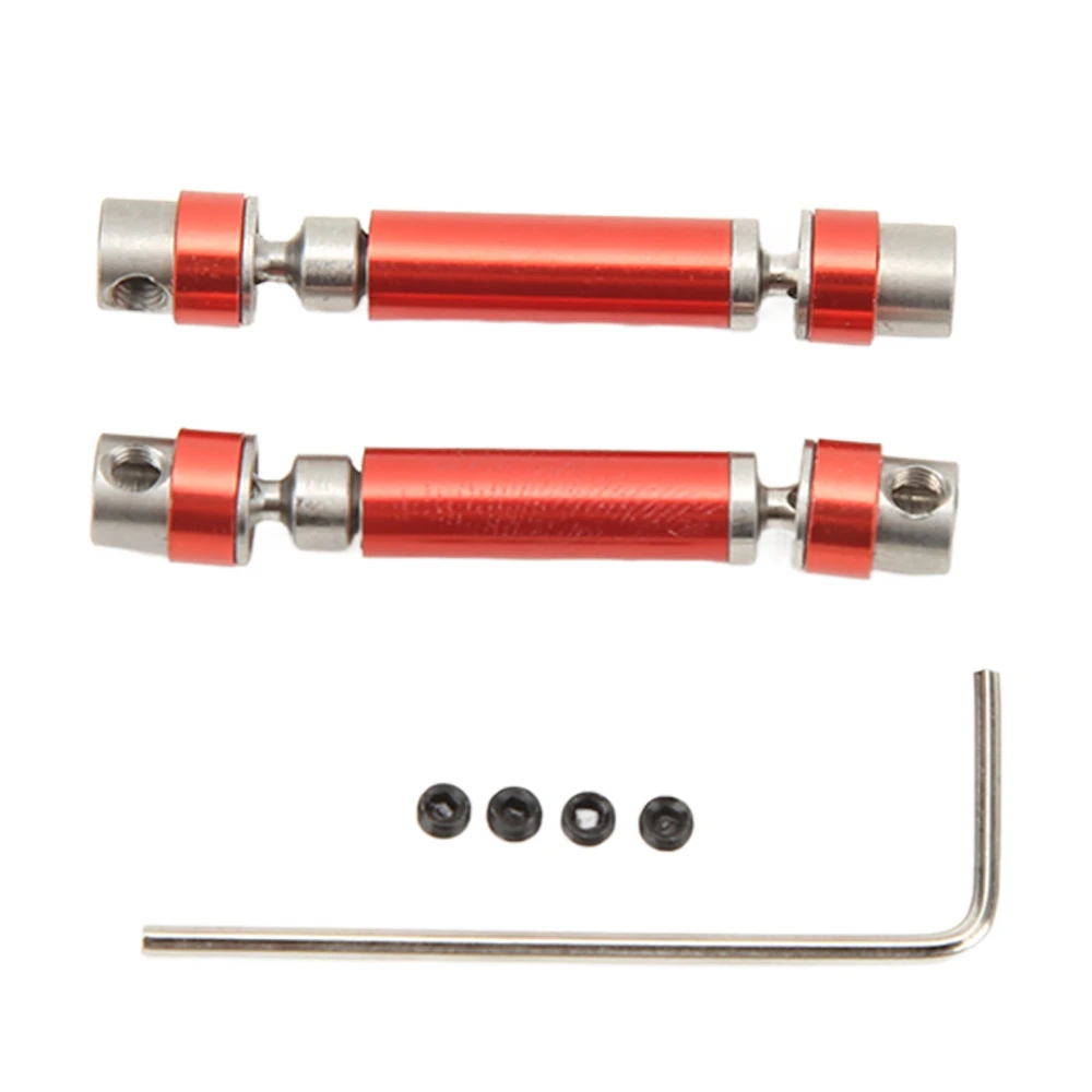 2PCS Front Rear Center Drive Shaft Aluminum Alloy Wear Resistant Rustproof Transmission Shaft for FMS 1/24 FCX24 Red