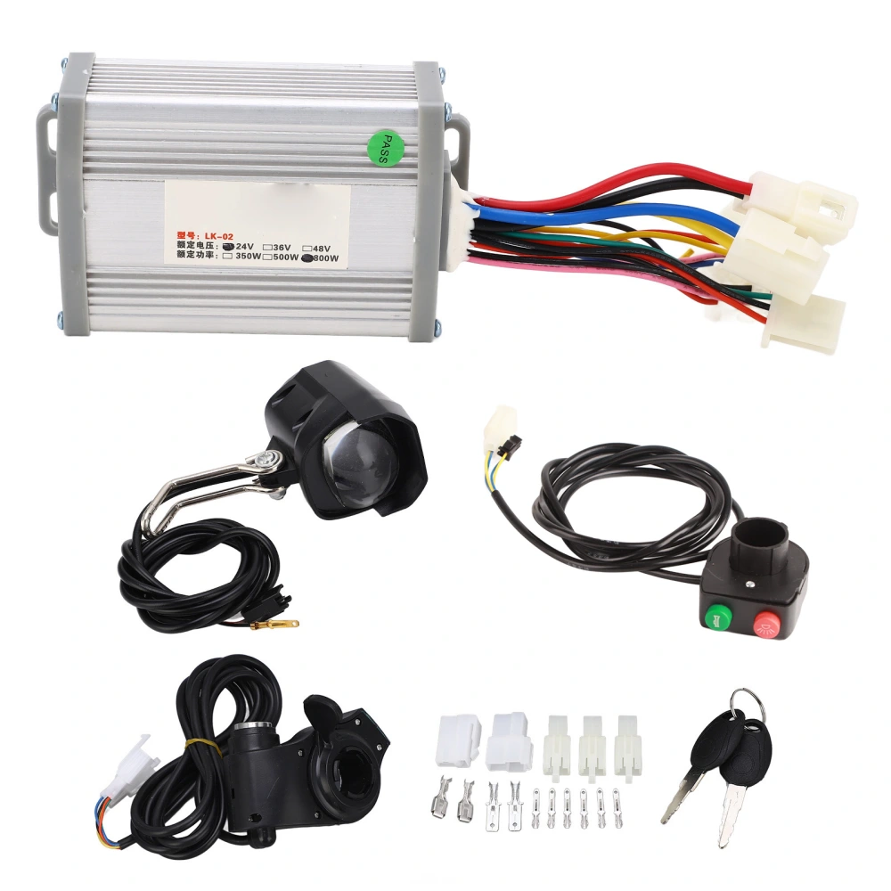 Electric Bicycles Conversion Kit 24V 800W Brushed Motor Controller with Thumb Throttle and Keys Front Lamp Switch Kit