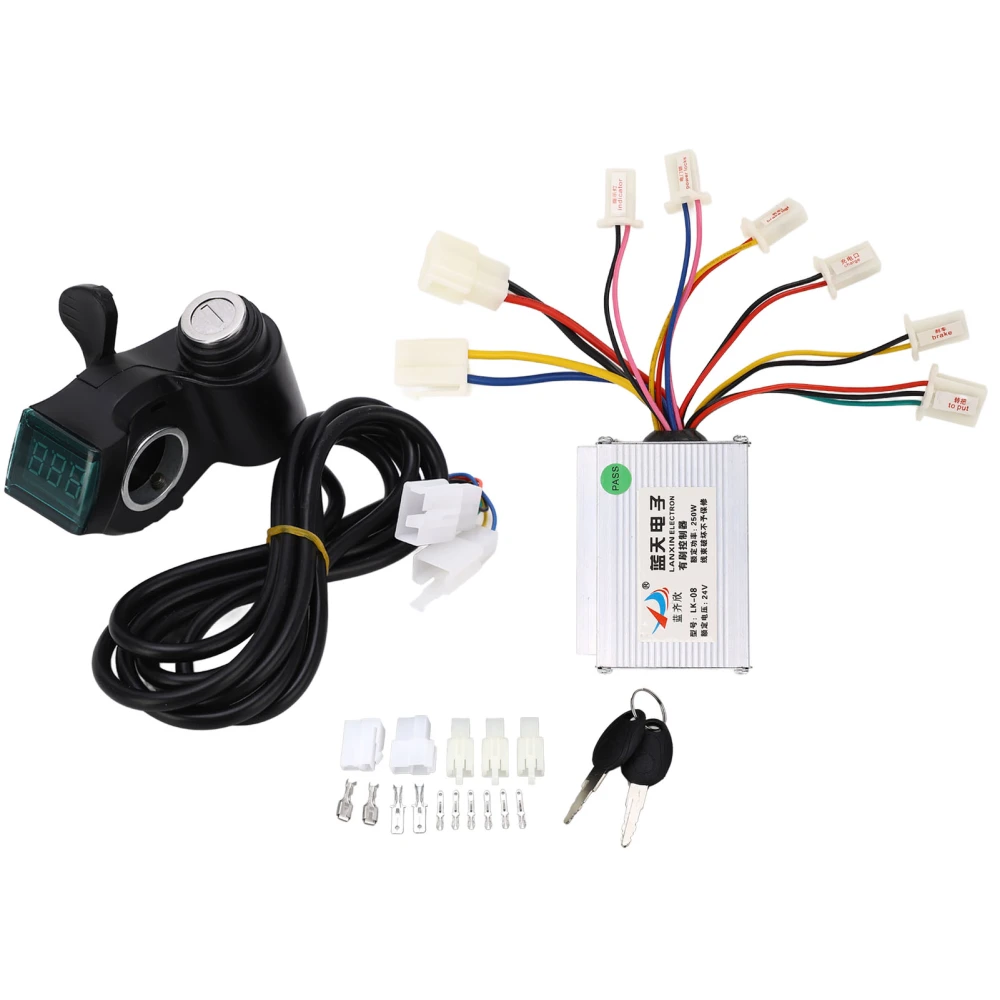 24V 250w Brushed Motor Controller Kit Digital Power Display Thumb Throttle with Keys for Electric Bicycles Conversion